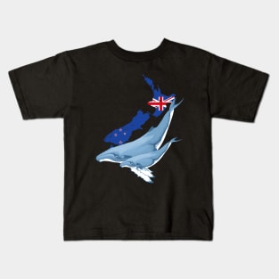 Humpback Whales New Zealand Flag Kids T-Shirt